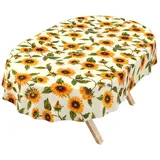 ANRO Tischdecke abwaschbar Baumwolloptik Sonnenblumen Gelb wetterfest (Einzelstück 1-tlg, eine Tischdecke), Stofftischdecke schmutzabweisend 160x140cm Sonnenblumen Gelb gelb Oval | 140 cm x 160 cm