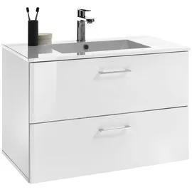Stella Trading Waschtischkombination 2-teilig BEST, Weiß Hochglanz - B 80 cm - inkl. Mineralgussbecken