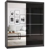 imoebel24 Schwebetürenschrank, Grau, Schwarz, Holzwerkstoff, 5 Fächer, Rechteckig, 183x218x61 cm, Schlafzimmer, Kleiderschränke, Schwebetürenschränke
