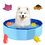 CHSEROK Katzenpool, 50 × 10cm Hundepool Klein, Faltbar Pool für Hunde, mit Wasserspielzeug, Blau Planschbecken für Katzen, für Baden von Kleinen Hunden und Katzen