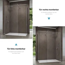 doporro Luxus Duschwand Duschabtrennung 80x80 Walk-in Dusche aus 2 festen Glaselementen mit Stabilisator aus Echtglas 8mm Esg-sicherheitsglas Klarg...