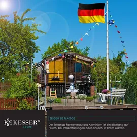 Kesser KESSER® Teleskop Fahnenmast Aluminium 6,30m Bodenhülse 60cm inkl Deutschlandfahne Höhenverstellbar Flaggenmast Mast Deutschland Flagge Alu