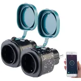 Luminea Home Control 2er-Set Outdoor-WLAN-Steckdosen mit Energiekostenmesser, App