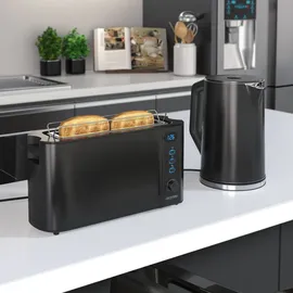 Arendo Frühstücksset, Wasserkocher mit Temperatureinstellung + Langschlitztoaster, Schwarz