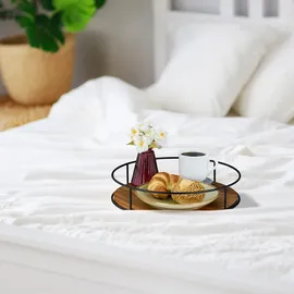 Relaxdays Tablett, Holz & Eisen, H x D: 6 x 31 cm, Serviertablett mit Metallrand braun/schwarz