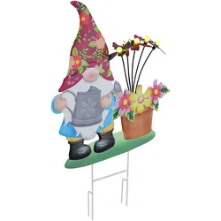 Solarleuchte Zwerg Gartendeko Solar Steckleuchte Außenleuchte Blumen Libellen, Metall bunt, 5x LED warmweiß, LxBxH 43x8x47,5 cm