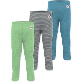 normani Outdoor Sports Normani, Outdoor Sports 3er Pack Baby Merino Unterhose mit Füßen in Blau/Grau/Grün | Gr.: 74