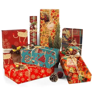 Weihnachten Geschenkpapier Set,9 Blatt Kraft Weihnachtspapier,Rot Braun Christmas Geschenkpapier,Weihnachts Geschenkpapier,Kraftpapier Weihnachten für Kinder Geburtstags,Weihnachten Geschenke