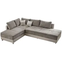 luma-home Federkern Ecksofa Doppelbett Dauerschläfer Bettkasten, Couch in Grau-Braun/ Beige / 15102 - 2 Jahre Gewährleistung - mind. 14 Tage Rückgaberecht - Grau