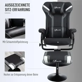 Vinsetto Relaxsessel mit Hocker, Fernsehsessel, Polstersessel, Gaming-Liegesofa, 130° neigbar, Schwarz+Grau,