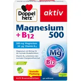 Doppelherz Magnesium 500 + B12 - Hochdosiert mit 500 mg Magnesium pro Brausetablette - 6 x 15 vegane Brausetabletten mit Limetten-Geschmack