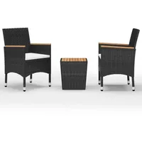 vidaXL 3-tlg Bistro-Set Poly Rattan und Akazienholz Schwarz Modell 2