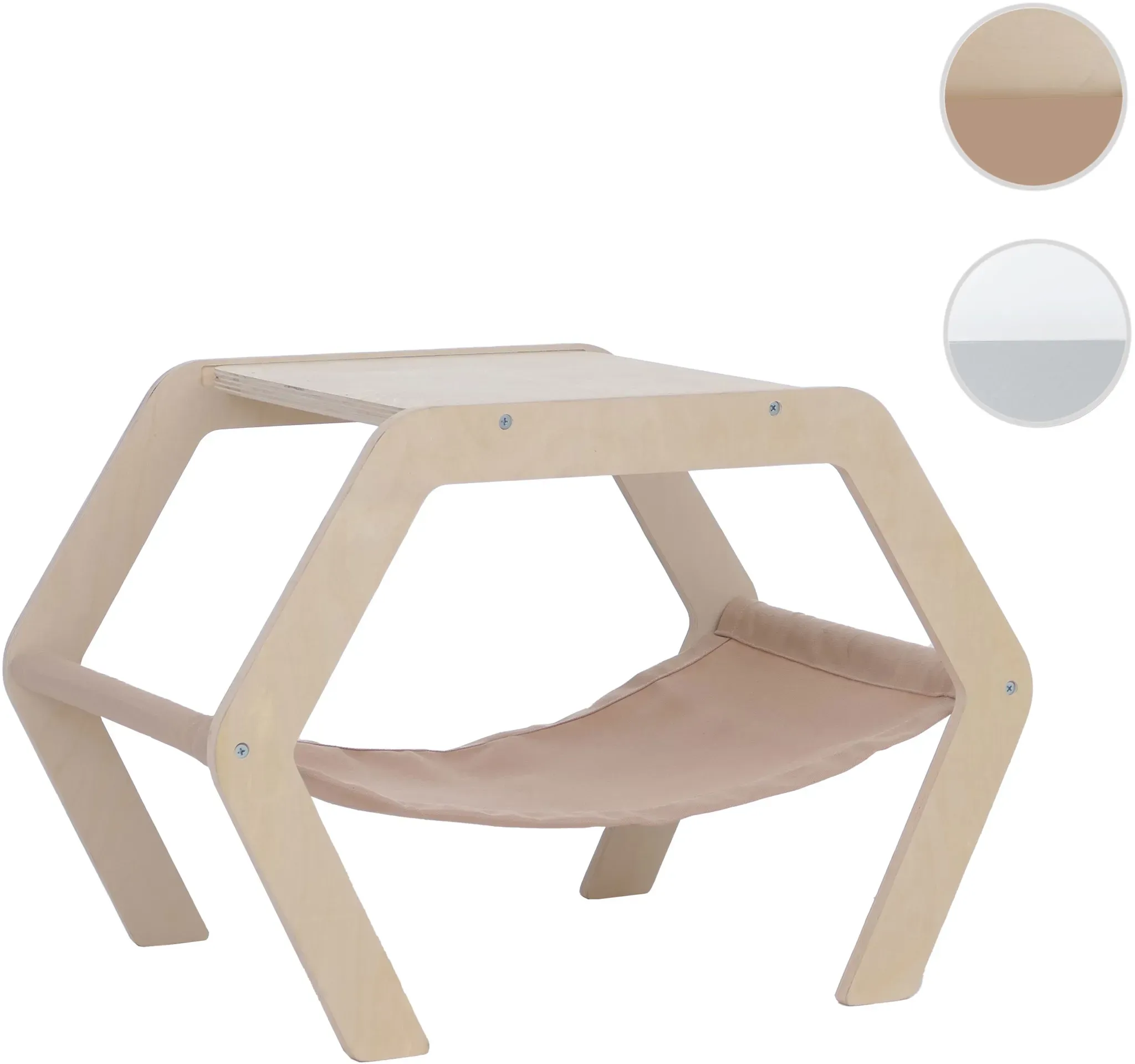 Katzenbett HWC-Q60, Plattform Haustierliege Katzenmöbel Ablage, Holz MVG 41x59x39cm ~ natur, Hängematte beige