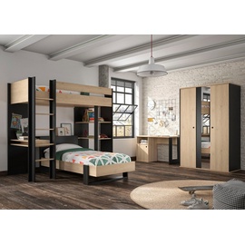 Gami Jugendzimmer-Set »Duplex«, (4 St., Bett, Kleiderschrank, Schreibtisch, Hochbett), schwarz