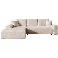 storez24 Ecksofa Nelly - Vanilla, mit Bettkasten und Schlaffunktion, Cordstoff, L-Form, bequem