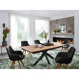 Livetastic Esstisch Braun, Holz, Wildeiche, massiv rechteckig, X-Form, 100x75x180 cm, ausziehbar, Esszimmer, Tische, Esstische, Esstische ausziehbar