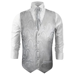Paul Malone Anzugweste Herren Hochzeitsweste mit Plastron Set 2tlg paisley – Bräutigam (Set, 2-tlg., mit Weste und Plastron) silber grau V3, Gr. 50 (S) silberfarben 50