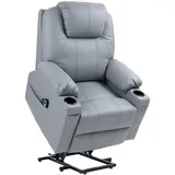 Homcom Fernsehsessel mit Aufstehhilfe Elektrisch, Relaxsessel mit Massagefunktion, Liegefunktion, Ruhesessel mit Becherhalter, Fernbedienung und Seitentasche, Grau Kunststoff, 99x106x88 cm, Wohnzimmer, Sessel, Polstersessel