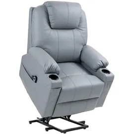 Homcom Fernsehsessel mit Aufstehhilfe Elektrisch, Relaxsessel mit Massagefunktion, Liegefunktion, Ruhesessel mit Becherhalter, Fernbedienung und Seitentasche, Grau Kunststoff, 99x106x88 cm, Wohnzimmer, Sessel, Polstersessel