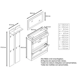 Vladon Loret Garderobe 180 x 200 x 23 cm Weiß Hochglanz