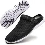 Unisex Clogs Hausschuhe Atmungsaktiv Mesh Pantoletten Sommer Beach Freizeit Schuhe rutschfest Weiche Sohle Sandalen für Damen Herren Schwarz-Weiss 48 - 48 EU