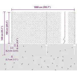 vidaXL Zaun mit Pfosten 1 x 10 m Silber/Stahl