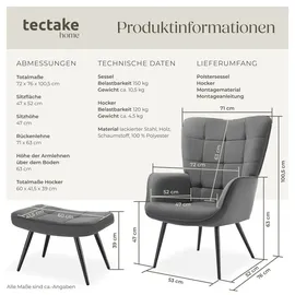 Tectake tectake® Sessel Hygge gepolstert,