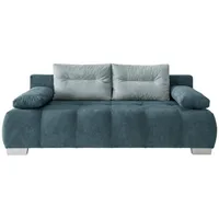 luma-home Schlafsofa 17212, mit Bettkasten 205 cm breit, attraktive Steppung, Federkern, Bettfunktion, Bezug Mikrofaser Blau Petrol blau