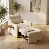 Schlafsessel 108x85x86 Cm Mit 5-fach Verstellbarer Rückenlehne Und Beistelltisch, Platzsparend, Chenille-stoff, Beige