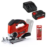 Einhell Akku-Stichsäge TE-JS 18/80 Li Power X-Change (18 V, 2400 min-^1 Hubzahl, 80mm max. Schnitttiefe, Staubblasfunktion, inkl. 4,0 Ah Akku, Ladegerät und Stichsägeblätter-Set)