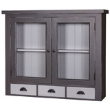 Casa Padrino Küchenbuffet Landhausstil Küchenhängeschrank Antik Grau / Hellgrau 192 x 31 x H. 65 cm - Landhausstil Küchenschrank mit 2 Glastüren und 3 Schubladen