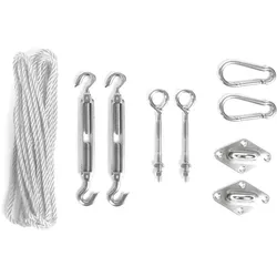 Perel Befestigungsset mit 2 Spannschlössern, 2 Augbolzen, 2 Augplatten, 2 Karabinerhaken, Nylon-Seil