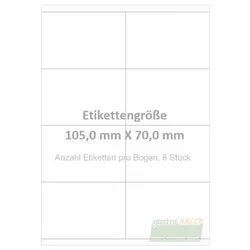 Wasser auflösbare Etiketten 105,0 x 70,0 mm(Anzahl Bögen /VPE: 600)