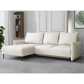 Mirjan24 Ecksofa Santi L, Eckcouch mit Bettkasten und Schlaffunktion, Schwarz Metallfüße, Aufklappmechanismus (Farbe: Velo 621) - Beige