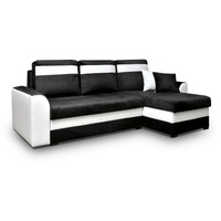 MOEBLO Ecksofa TOMMY, Eckcouch mit Bettfunktion Couch L-Form Polstergarnitur Wohnlandschaft Polstersofa mit Ottomane Couchgranitur Sofa, mit Schlaffunktion und Bettkasten, - (BxHxT): 243x89x137cm schwarz