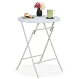 Relaxdays Runder Gartentisch in Rattan-Optik Weiß