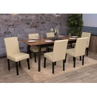Mendler 6er-Set Esszimmerstuhl Stuhl Küchenstuhl Littau Kunstleder, creme, dunkle
