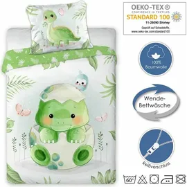 FARO Babybettwäscheset 100x135 Dinosaurier Kuscheltiere - Hellblau