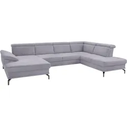 Wohnlandschaft SIT & MORE "Scorpio U-Form", grau, B:353cm H:85cm T:236cm, Sofas, inklusive Sitztiefenverstellung, mit Kopf- und Armteilverstellung