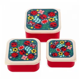 Rex London Snack Box 3er Set Ladybird wiederverwendbar, BPA-frei, Marienkäfer-Motiv