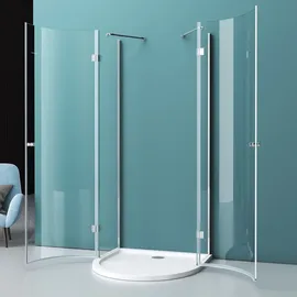 mai & mai Duschkabine U Form Dusche Halbkreis Duschkabine 90x90cm inkl. Duschtasse & Ablaufgarnitur 6mm ESG-Sicherheitsglas mit Easy-Clean Nano-Beschichtung Klarglas R03k