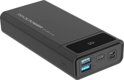 RealPower PB-20k Powerbank 20000 mAh Power Delivery Lithium Schwarz Statusanzeige