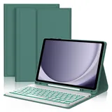 Hülle mit Tastatur für Samsung Galaxy Tab A9 Plus 11 Zoll 2023, 7 Farben Beleuchtung, QWERTZ Deutsche Magnetisch Abnehmbarer Bluetooth Tastatur für Samsung Galaxy Tab A9+/A9 Plus 2023, Dunkelgrün