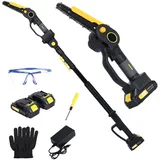 Akku-kettensägen,2-in-1 Akku-stangensäge & Mini-kettensäge, Bürstenlose Elektro-kettensäge Mit 2 X 2.0ah Akku, 4.9-7.5ft Verstellbare Stangensäge Für Baumbeschneidung