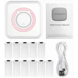 GARRYFIZH Mini-Drucker Thermodrucker Mini Minidrucker Mini-Drucker, (6 Rollen Thermodruckpapier & 3 Rollen farbiges Papier) rosa