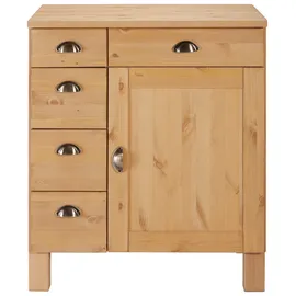 Home Affaire Unterschrank HOME AFFAIRE "Oslo", beige (natur gebeizt, gewachst), B:75cm H:85cm T:60cm, Massivholz, Schränke, Unterschrank, 75 cm breit, 1 Tür, 5 Schubladen, aus Kiefer, Metallgriffe