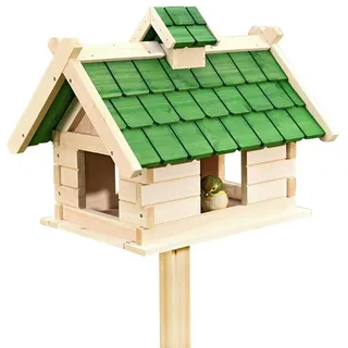 Feel2Home Vogelhaus Vogelhaus Weiß Vogelfutterhaus aus Holz Vogelvilla Vögel Ständer, Liebevolle Handarbeit bunt|grün