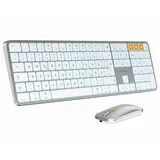 ProtoArc KM100-A Beleuchtet Tastatur Maus Set Kabellos für Mac, Bluetooth QWERTZ Funk Tastatur mit Maus, Wireless Flach Keyboard Multi-Gerät für MacBook Pro, MacBook Air, iPhone, iPad, Weiße