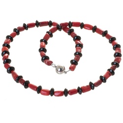 Bella Carina Perlenkette Kette mit Schaumkoralle und Achat Perlen, Mit Schaum Koralle und Achat rot 60 cm