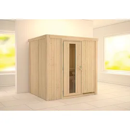 Karibu Sauna Bodin mit Fronteinstieg 68 mm-Ohne Ofen-ohne Dachkranz- Energiesparende Saunatür